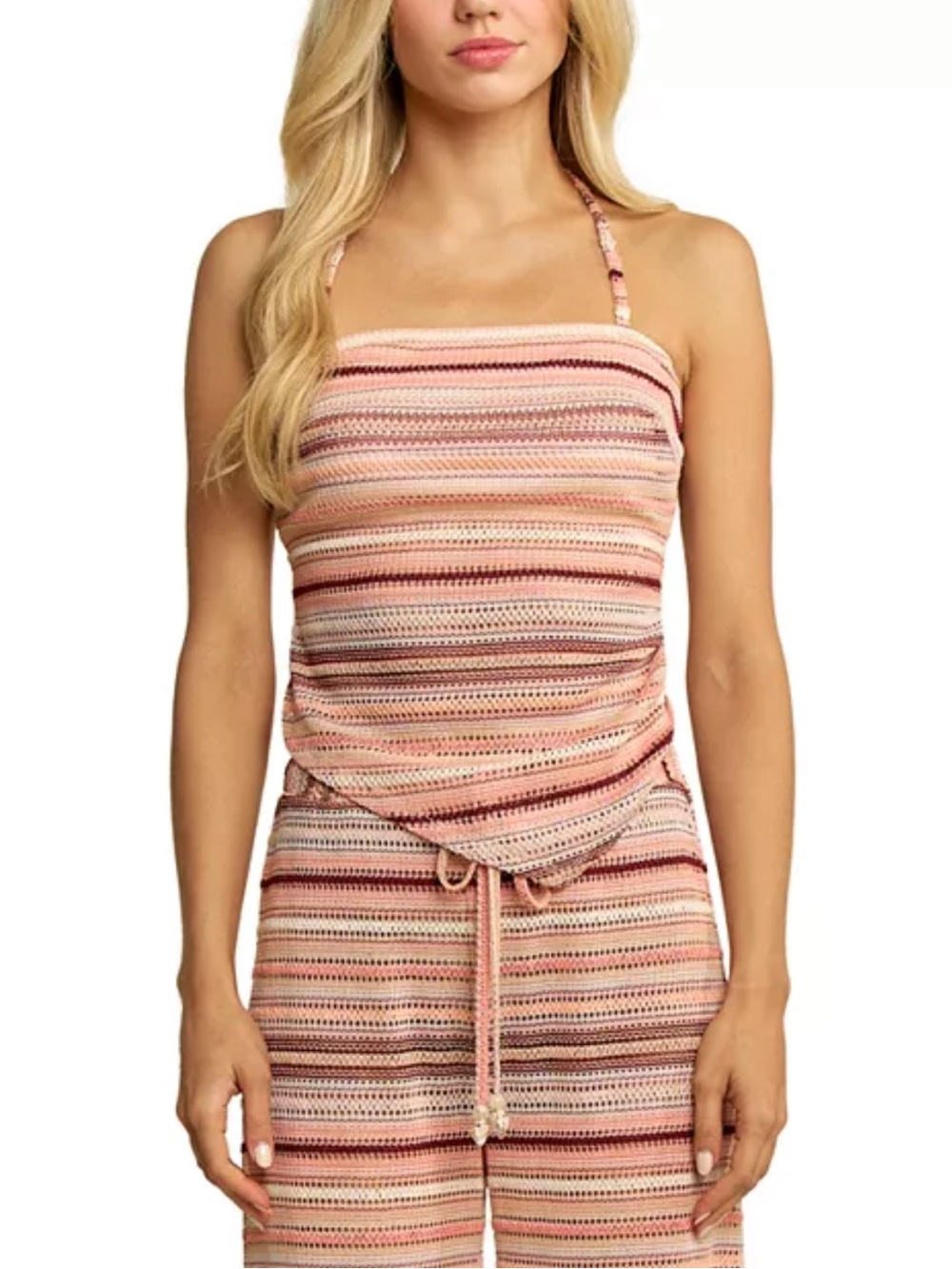 Elevator Disco Capsule Cami Top - Striped Pink Crochet Tank
